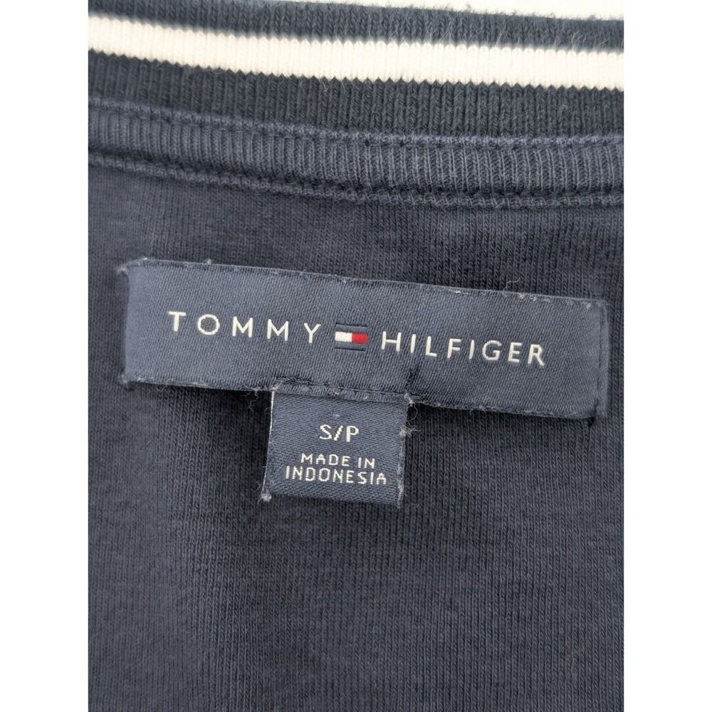 Tommy Hilfiger Navy Logo T-Shirt V-Neck Pullover Cotton Summer Dress Size Small - Picture 4 of 9